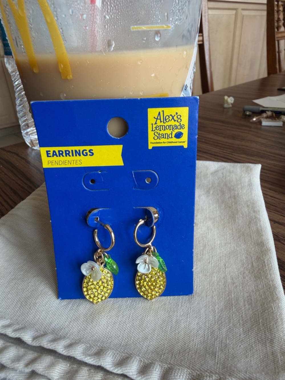 Alex’s Lemonade Stand Lemon Yellow and Green Rhinestone Earrings